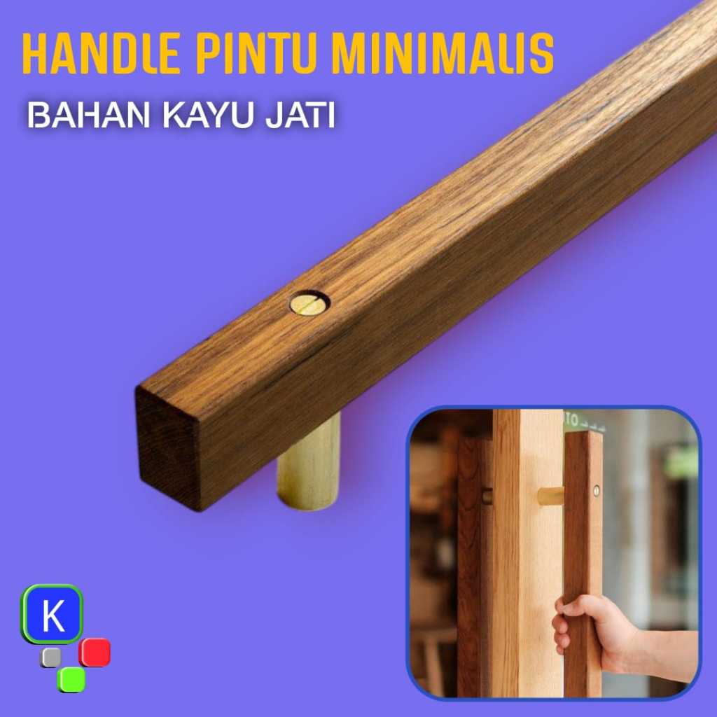 Handle Pintu Minimalis Kayu Jati Asli - Gagang Pintu Estetik Mewah (Premium)