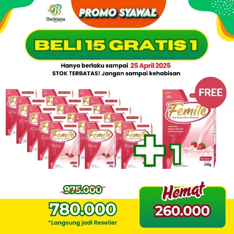 

PAKET RESELLER FEMILE 200gr BELI 15 GRATIS 1 SUSU ETAWA PLUS KOLLAGEN collagen PERCANTIK WANITA SARI DALAM