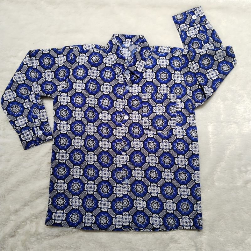 Batik Sekolah SD Nasional Biru Motif Bunga Matahari