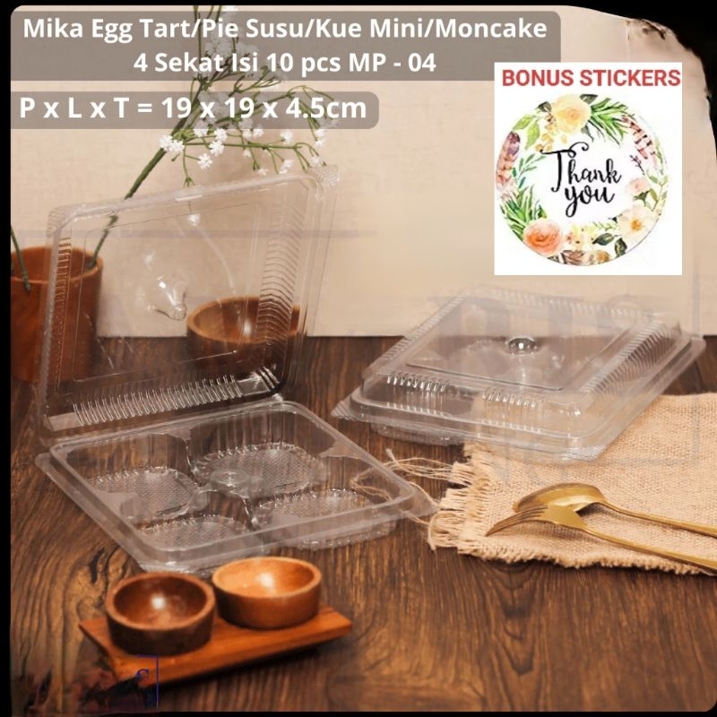 Mika kotak sekat 4 isi 10pcs per pack MP04 MP-04 wadah tempat plastik kotak egg tart pie susu pia bu