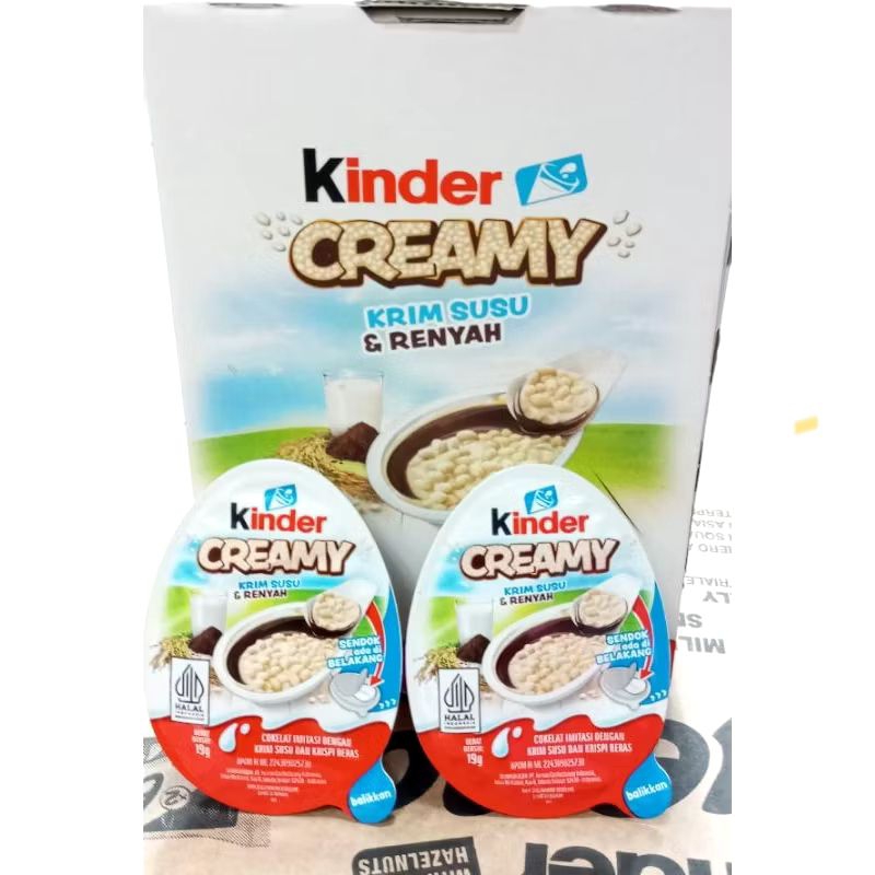 

KINDER CREAMY krim susu & Renyah 19 gram ( 1 Box isi 12 pcs) coklat Crunchy )