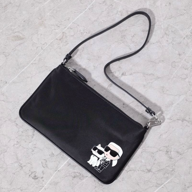 KARL LAGERFELD K/Ikonik 2.0 Choupette Nylon Clutch Shoulder Pouch Bag Pochette