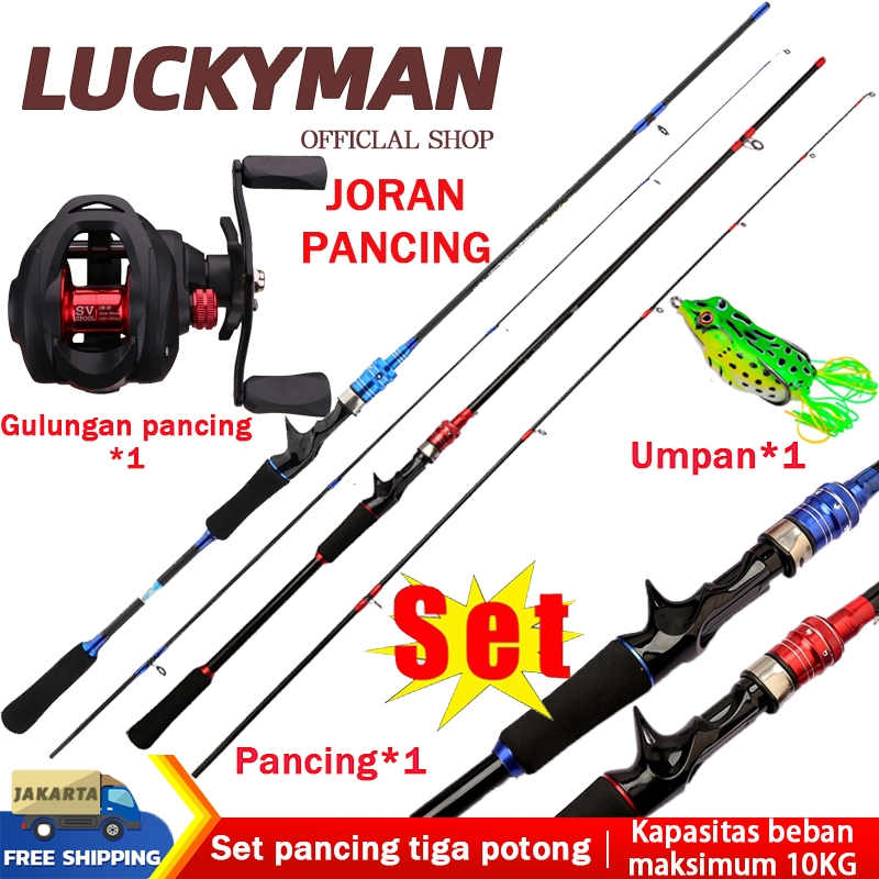 1 set pancing lengkap/Set Joran Pancing Tiga Potong Kuat/Set Gulungan Pancing Logam BC
