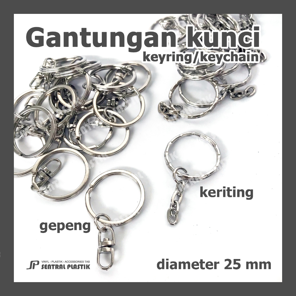 Gantungan kunci ring keychain keyring gepeng keriting 25 mm (per lusin)