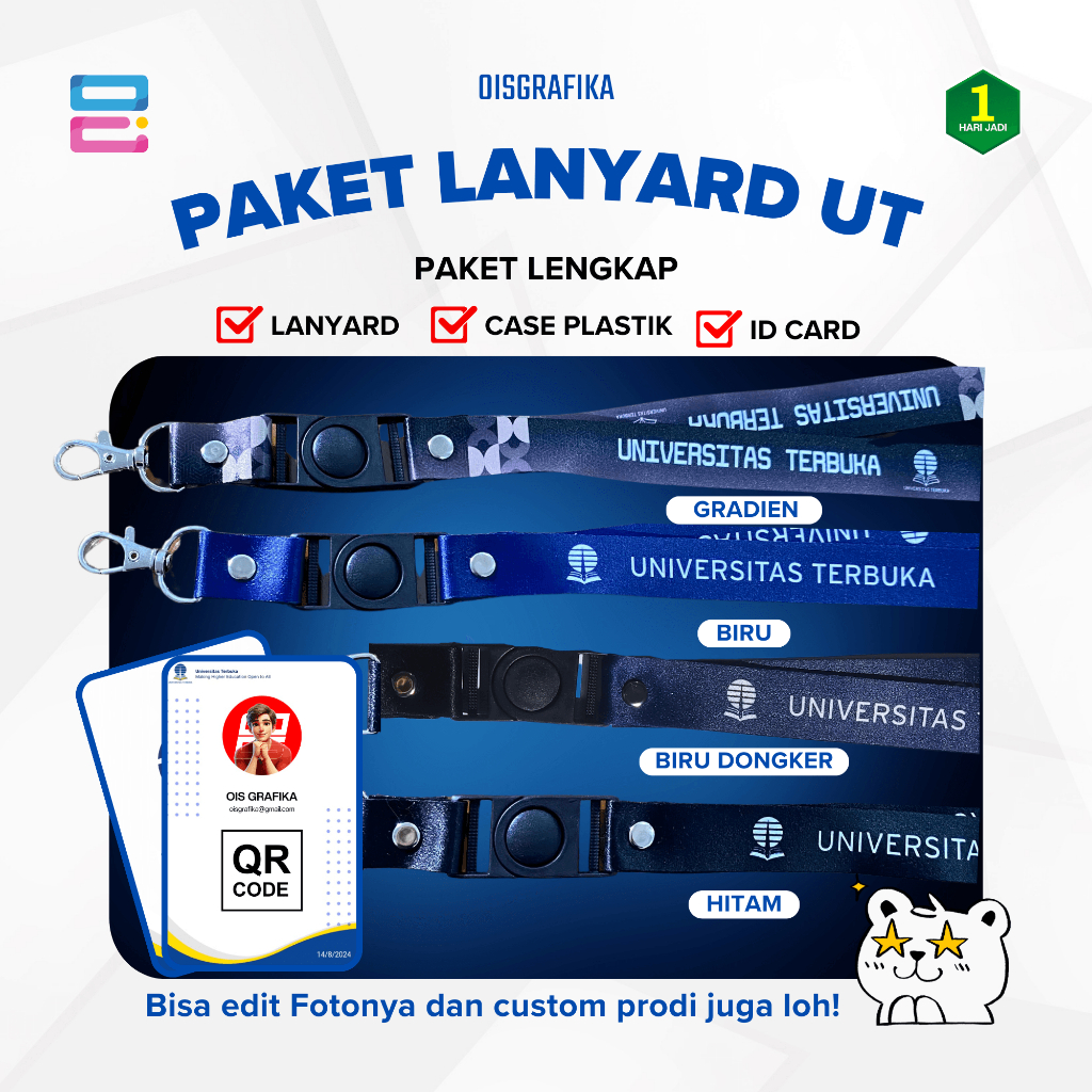 Lanyard Universitas Terbuka Tali Kalung ID Card KTM UT - 1 SET Full Print 2 sisi