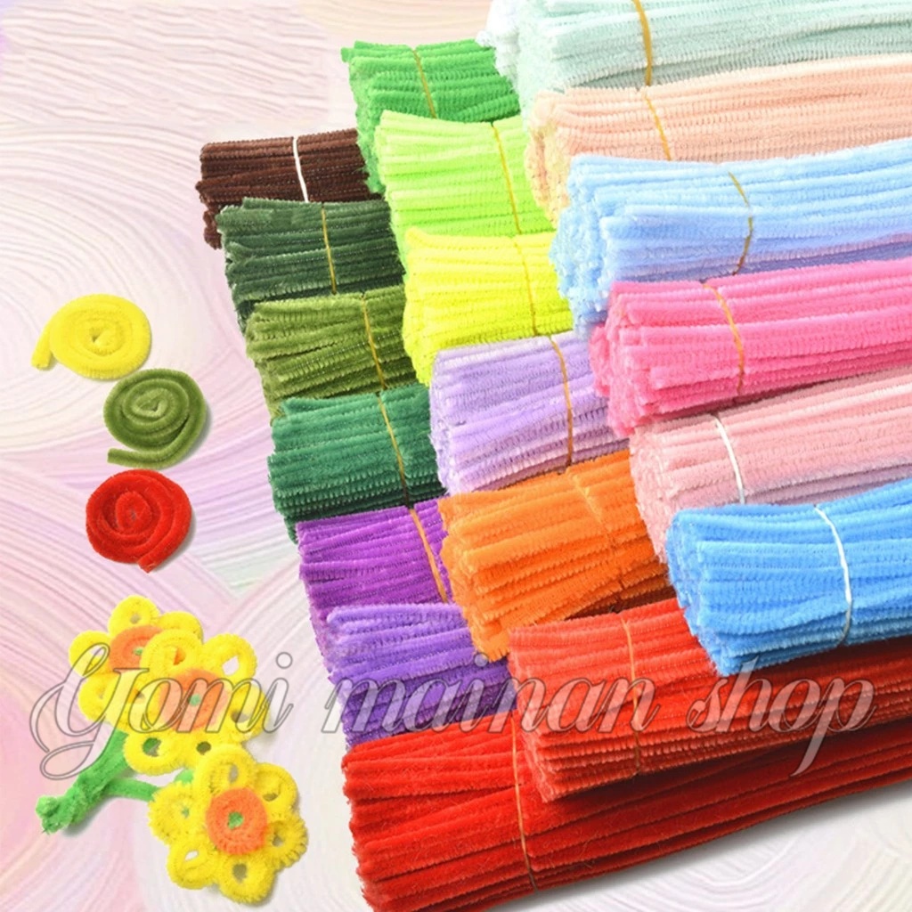 grosir 100Pcs/30Cm Kawat Bulu Mercy Pastel Mix Kawat Bulu Mainan Anak Craft Diy Kerajinan Tangan