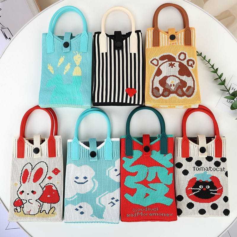 TAS HP MINI  RAJUT SELEMPANG SLING BAG KNITTED MOTIF LUCU