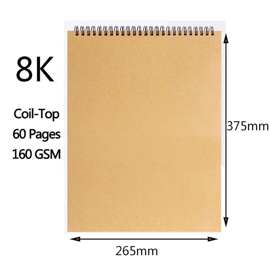 

Buku Sketsa Kertas Kraft A3/8K Buku Catatan Seni Spiral Lembar Kosong 160GSM HardCover