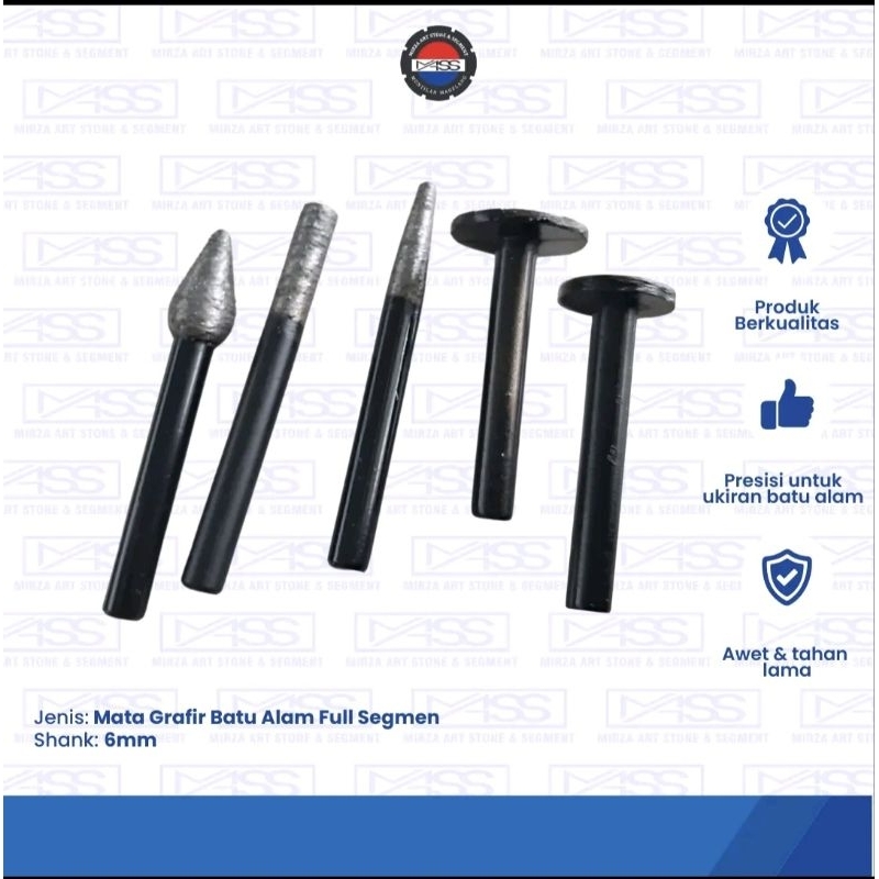 mata grafir ukir batu alam shank 6mm full segmen