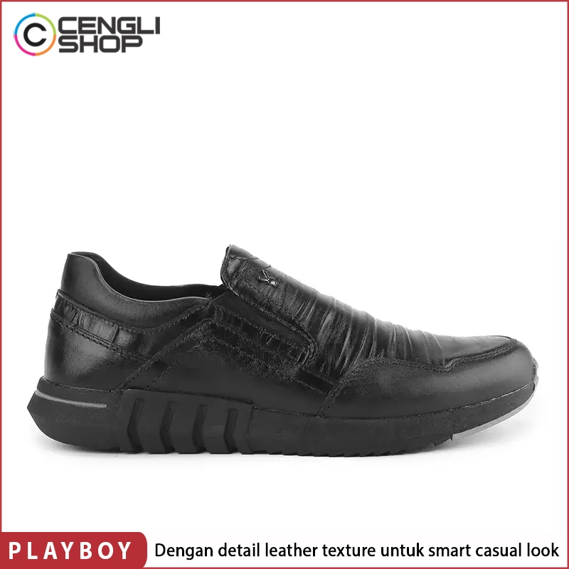SEPATU PLAYBOY SLIP ON PRIA ORIGINAL KULIT ASLI ORI HITAM BLACK PL19