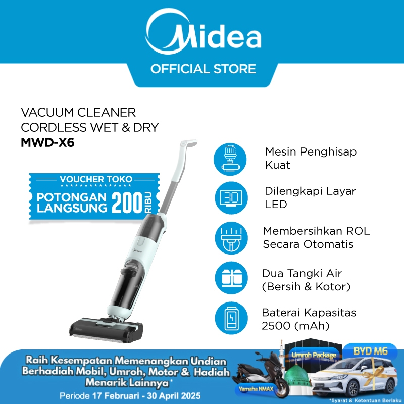 MIDEA MWD-X6 / X8 / X-10 Wet and Dry Cordless Stick Vacuum Cleaner & Floor Washer - Penyedot Debu Ta