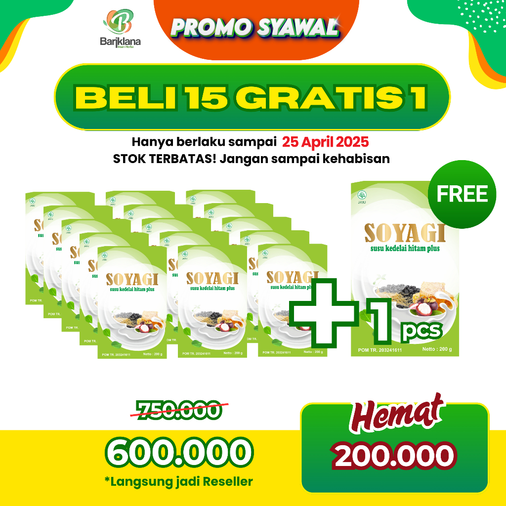 

[BELI 15 GRATIS 1 SUSU SOYAGI] SOYAGI SUSU KEDELAI HITAM SUSU DIET PELANGSING TUBUH TURUN BB HERBAL