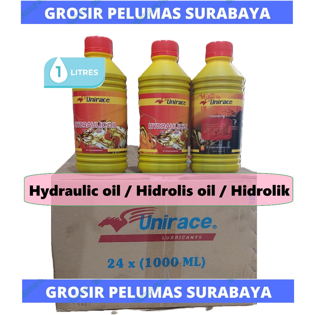 MURAH ORIGINAL ber SNI Unirace Hydraulic Oil 68 hydro ISO VG SAE 10 Oli Hidrolis Hidrolik Botol 1 Li