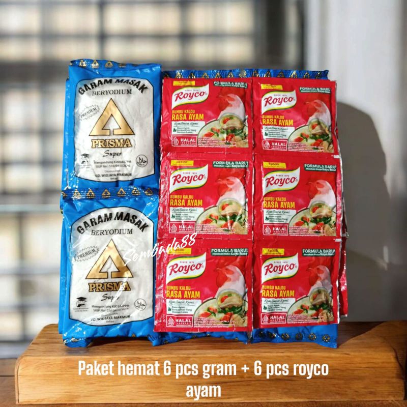 

PAKET 7 RIBUAN 6 PCS GRAM 100 GRAM + 6 PCS ROYCO 8 GRAM / GARAM / GAREM / GARAM MASAK