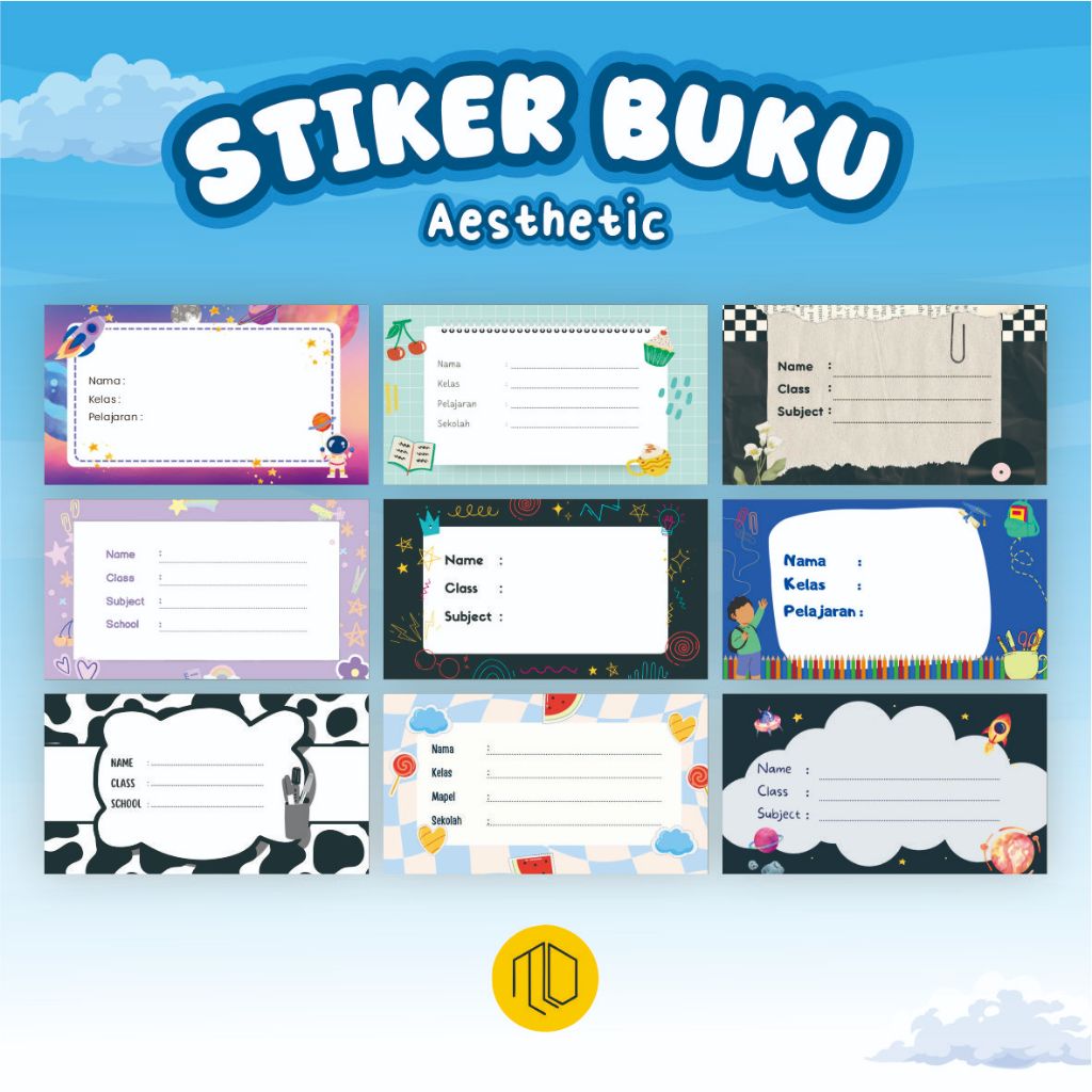 Stiker Mapel Isi 30 Pcs / Stiker Buku Custom Tema Aesthetic 4 / Stiker Nama Buku Pelajaran / Label B