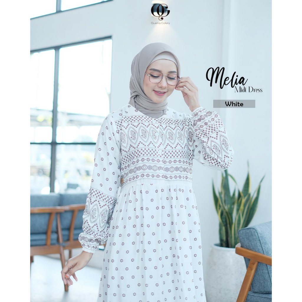 Midi Dress Motif Rayon Viscose Premium Melia Midi Dress Ga,mis Midi Dress Hitam Putih
