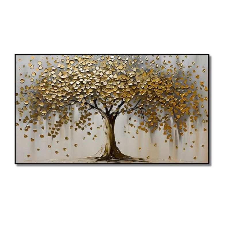 lukisan pohon emas Lukisan Bunga Putih Teksture Modern Dinding Tebal Abstrak Ruangan Kamar Tamu Kant