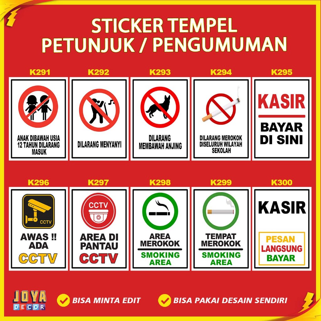 

Sticker Stiker Petunjuk Warning Pengumuman dilarang menyanyi dilarang membawa anjing awas ada cctv kasir bayar disini kk291