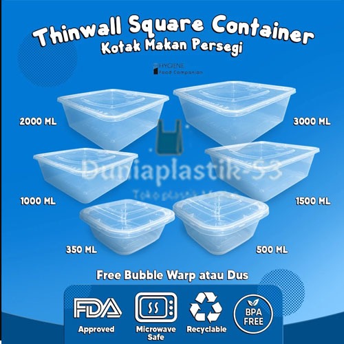 (Merk DM) Per Dus Thinwall Persegi Square (SQ) / Thinwall food container / Thinwall tempat makan