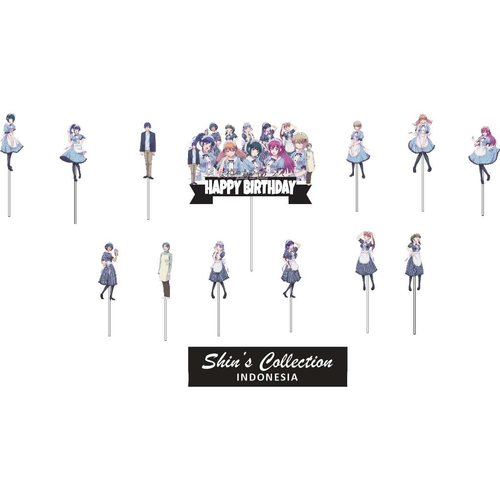 Cake topper Megami no cafe teracce isi 13 pcs