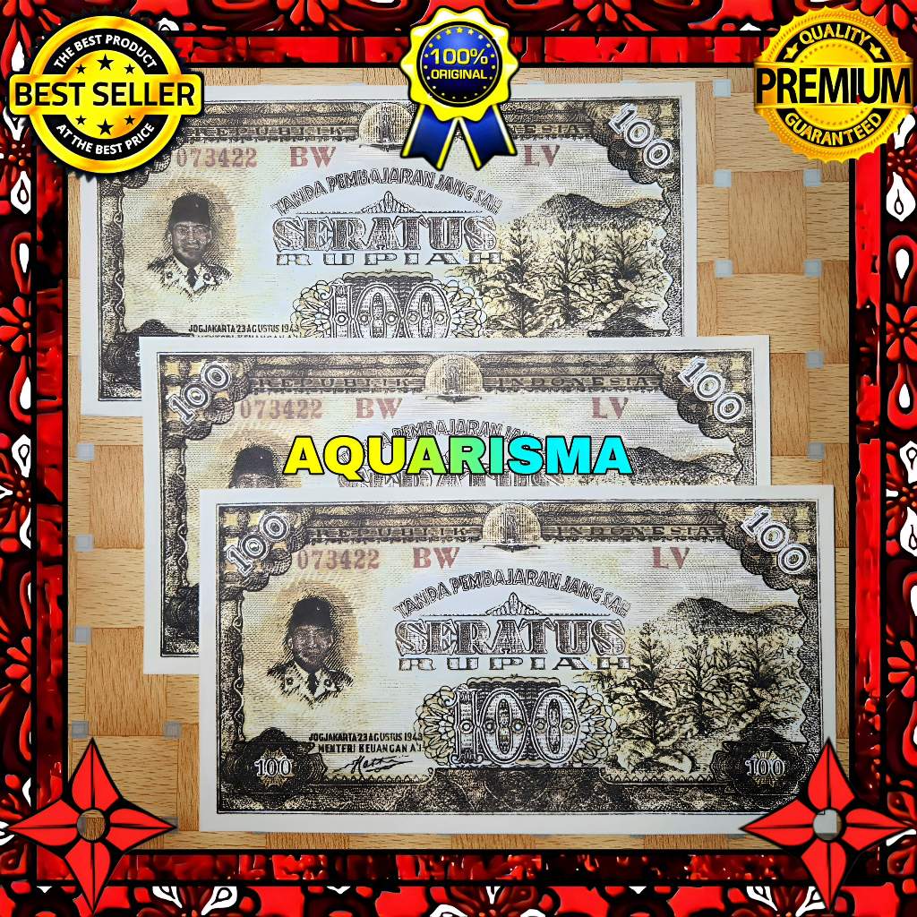 KOLEKSI NUMISMATIK - SOUVENIR REPRO UANG KUNO 100 RUPIAH INDONESIA SOEKARNO IV 1948