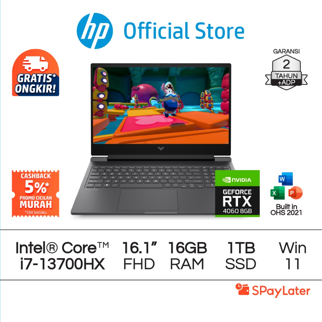 Victus Laptop Gaming HP Intel Core i7 NVIDIA GeForce 16GB RAM 1TB SSD Silver Windows 11 Home 16.1 In