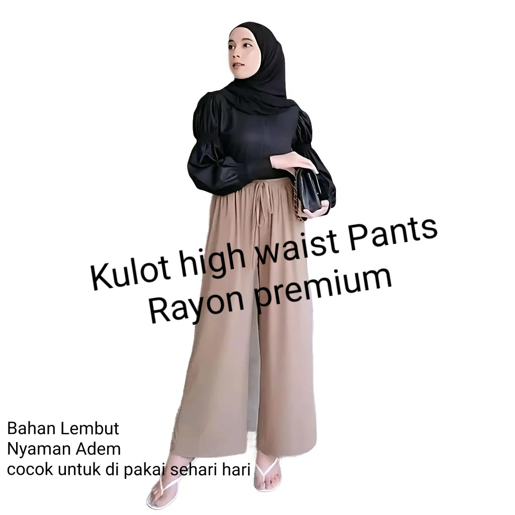 Kulot Rayon Twill celana Kulot Hight Waist Wanita dewasa Bahan Rayon Twill
