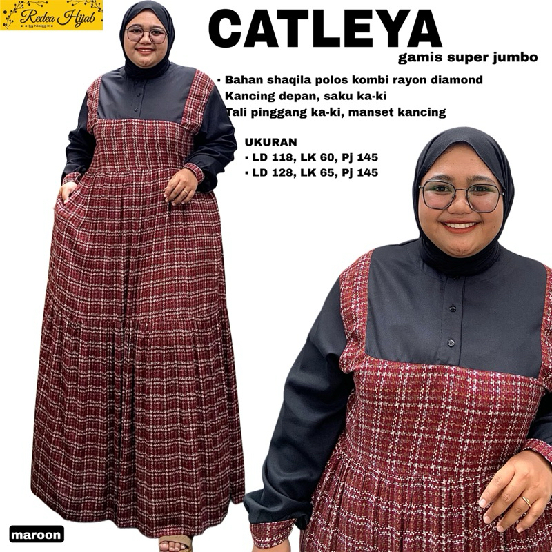 Gamis Wanita Catleya Jumbo Maxy Dress Bahan Rayon Diamon Mix Saqila Motif Kotak LD120 130 140 150