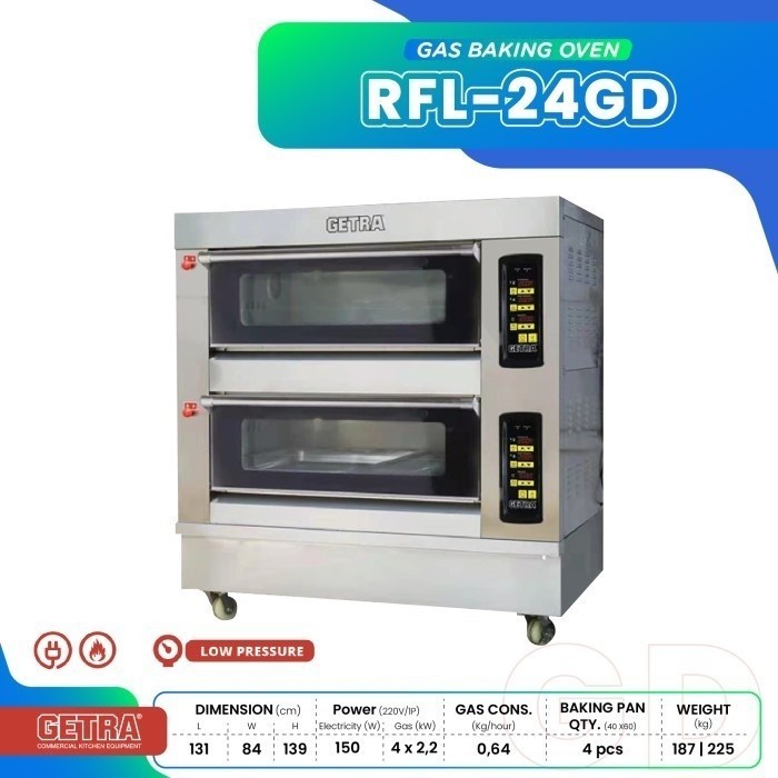 Getra Oven Gas RFL-24GD 2 Deck 4 Loyang Stainless Steel 1310mm