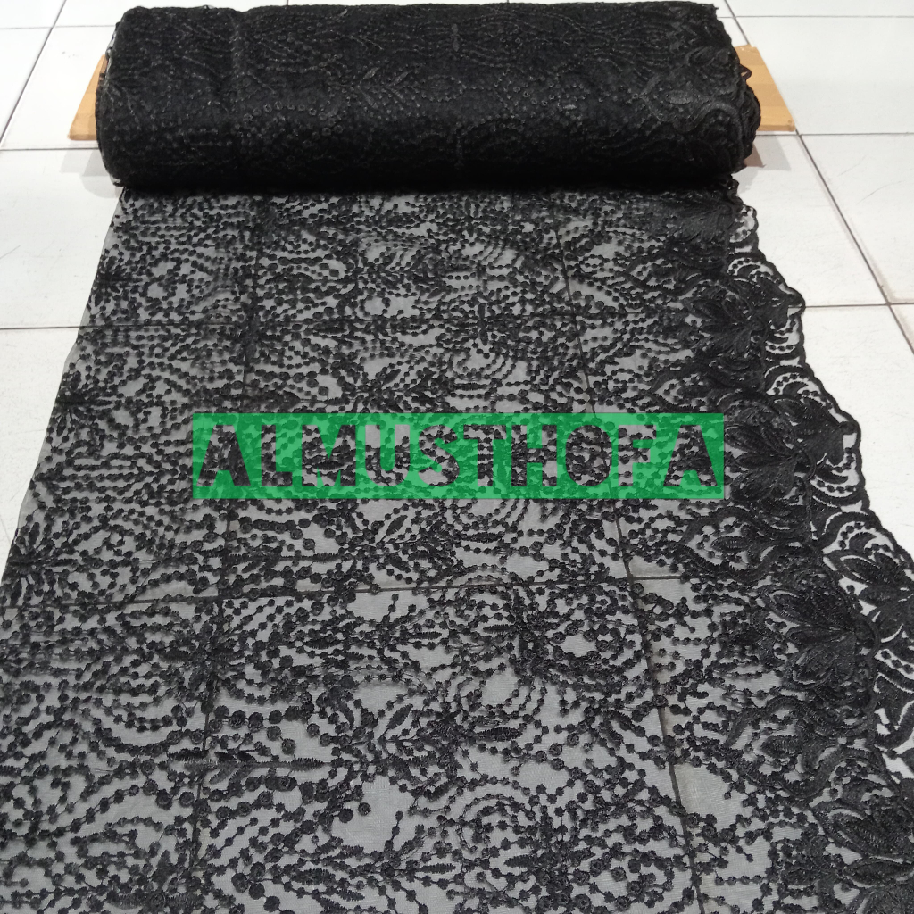 Kain bahan baju wanita TILE BORDIR bahan gaun perempuan TILE warna hitam cokelat terakota biru dan m