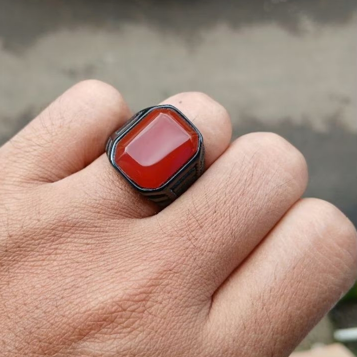 Cincin batu akik yaman ahmer kotak cuting natural