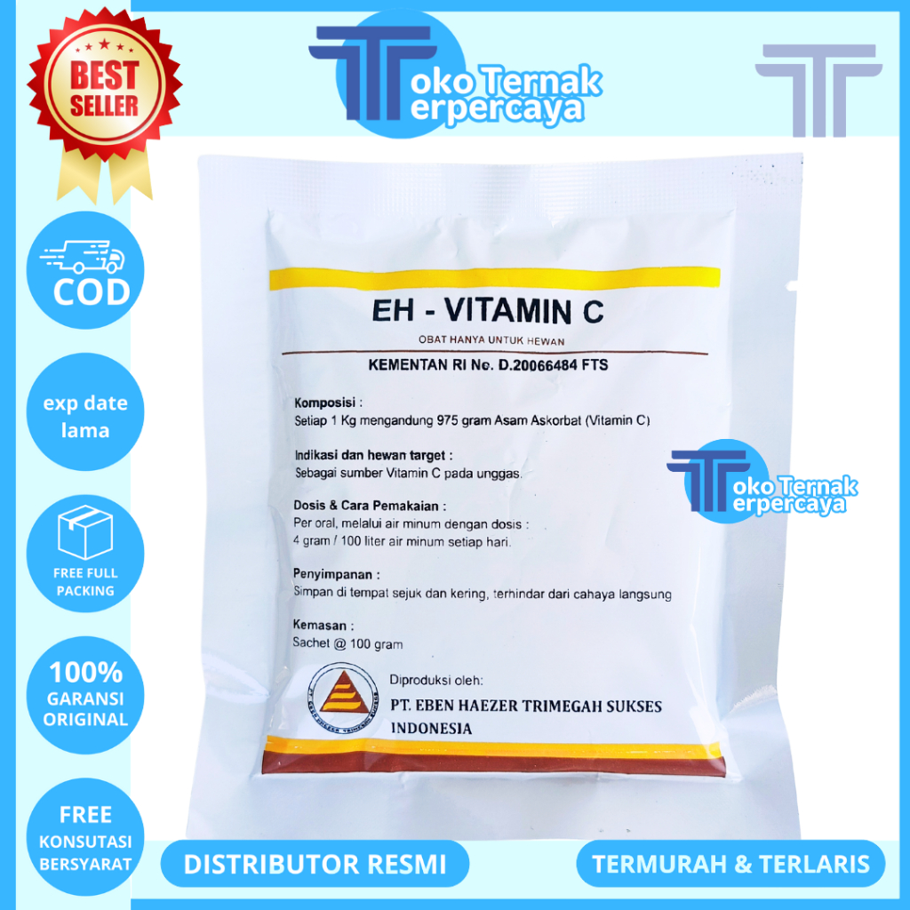 EH VITAMIN C 100 GRAM - Meningkatkan Daya Tahan Tubuh Ternak Unggas Ayam Babi Pedet Sapi Ikan Udang