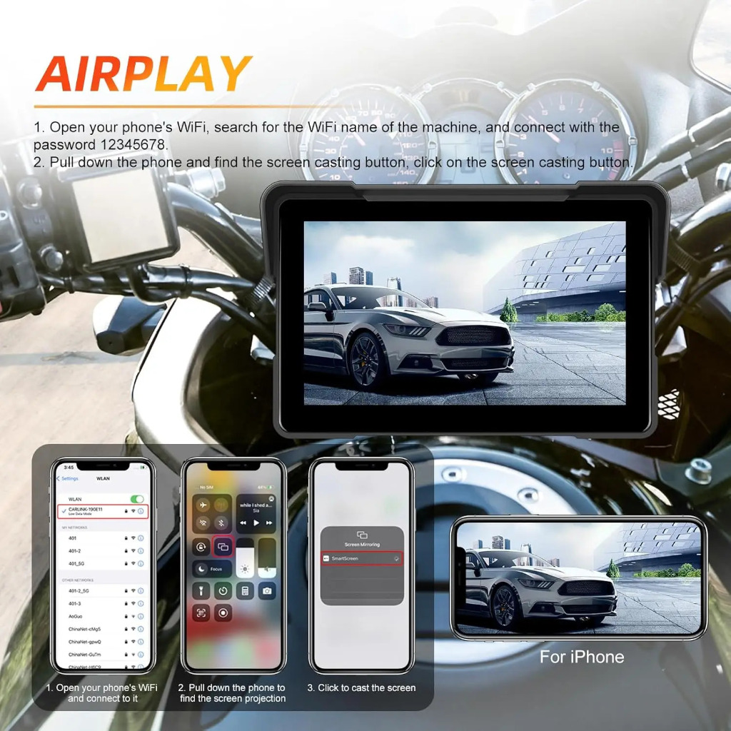 Carplay Portabel Sepeda Motor DVR Pemutar Multimedia Navigasi GPS