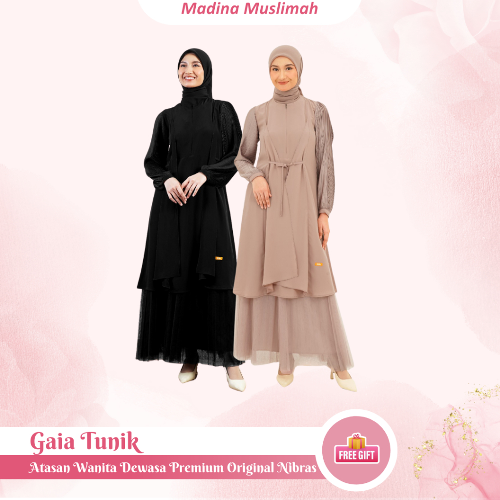 Original Gaia Tunik Nibras Tunik Polos Satin Super Adem Atasan Wanita Polos Premium