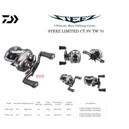 Gulungan Pancing Rell Reel Daiwa 2025 Steez Limited CT SV TW 70 Baitcasting BC Reel Pancing - #70XHL