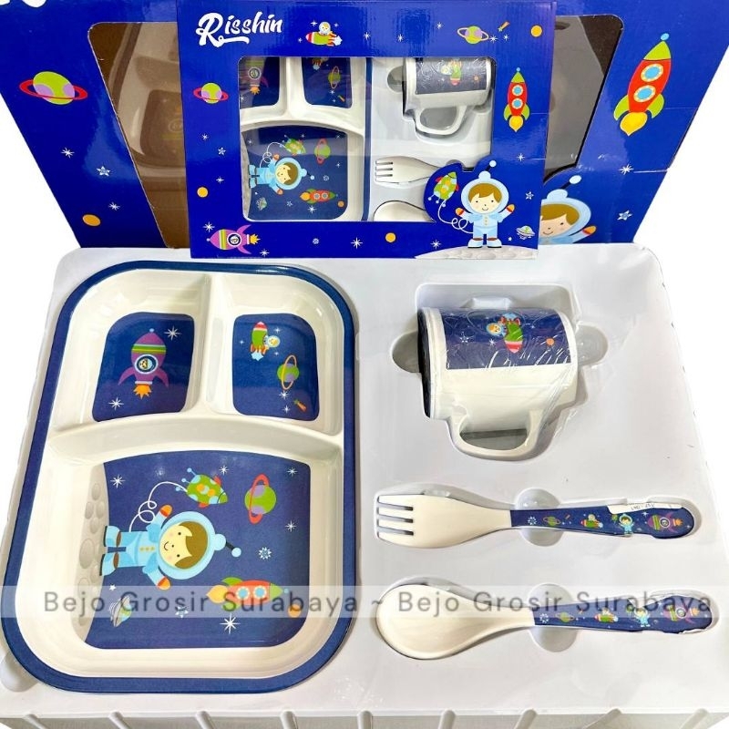 SET 4in1 Peralatan Makan Melamin Anak Baby Gift Box Hampers Karakter BPA FREE