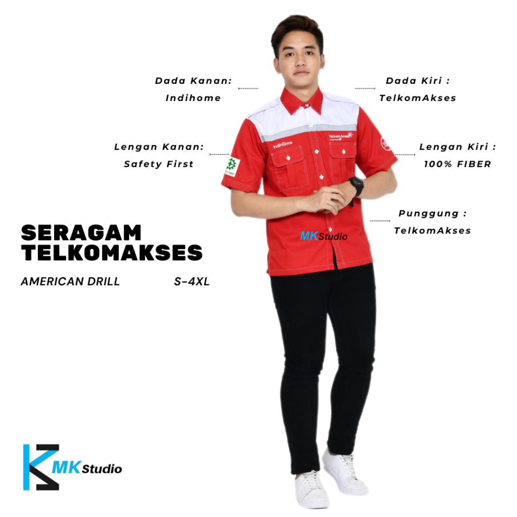 Seragam TelkomAkses Indihome Safety K3 dan Seragam Kombinasi Baju Kerja Pria Kombinasi Lengan Pendek