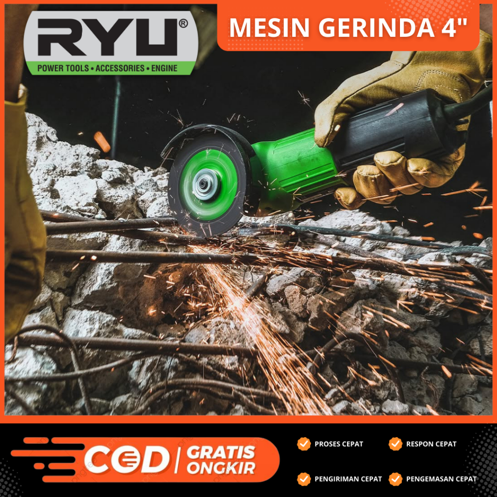 Mesin Gerinda Tangan 4" Free Batu Potong dan Batu Poles Mesin Potong Besi Kayu Pvc Alumunium Keramik