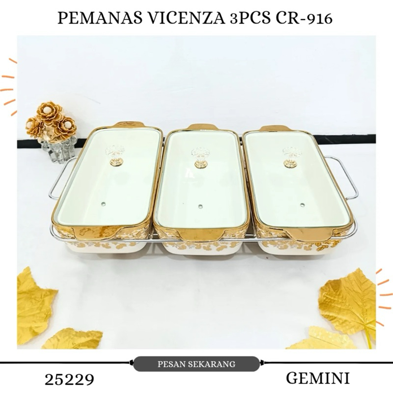 Vicenza CR916 Prasmanan Kermaik Serena Set 3 Tutup Kaca 1.3L Motif Gemini