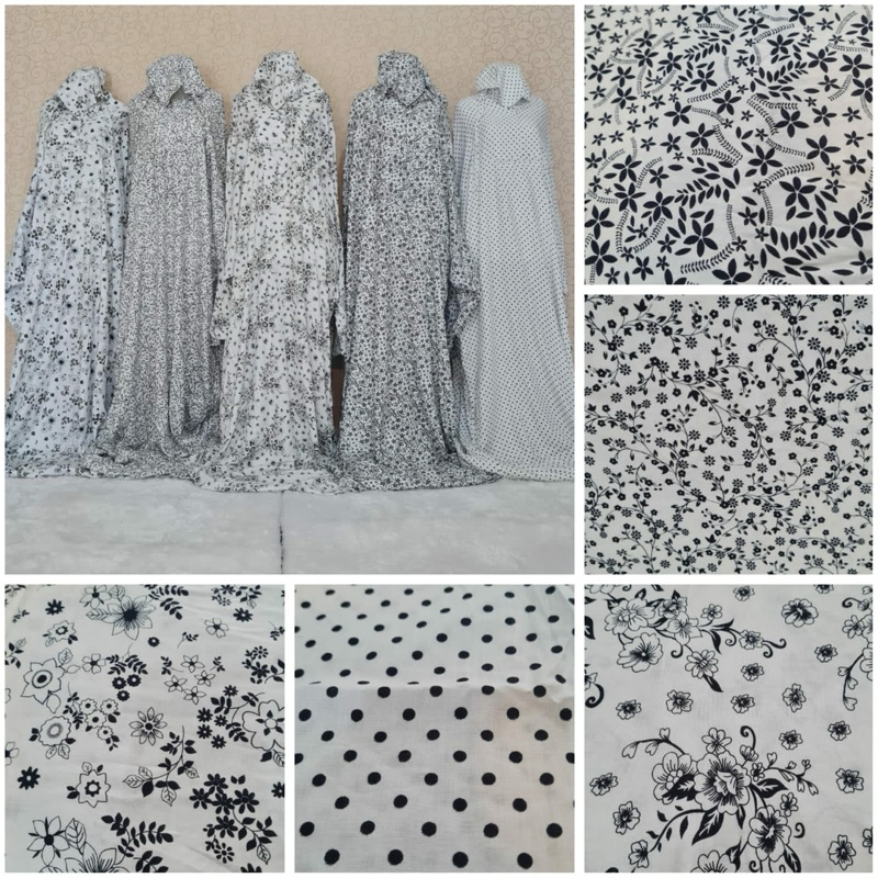 Mukena / Rukuh Terusan Monochrome Putih Pakai Kantong