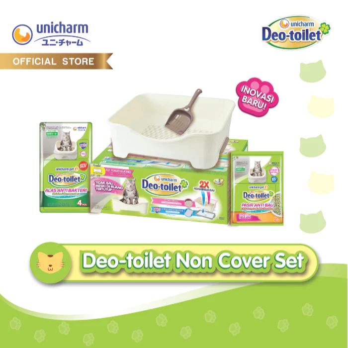 Unicharm Deo-Toilet Non Cover Set – Set Toilet Kucing Anti Bau 2X Penyaringan Bau | Pasir Anti Bau &
