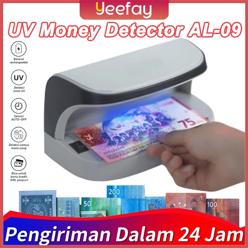 Detektor Uang Kertas - Alat Deteksi Mata Uang Palsu AL-09 Model UV Lampu Lithium Battery 20000 Hours