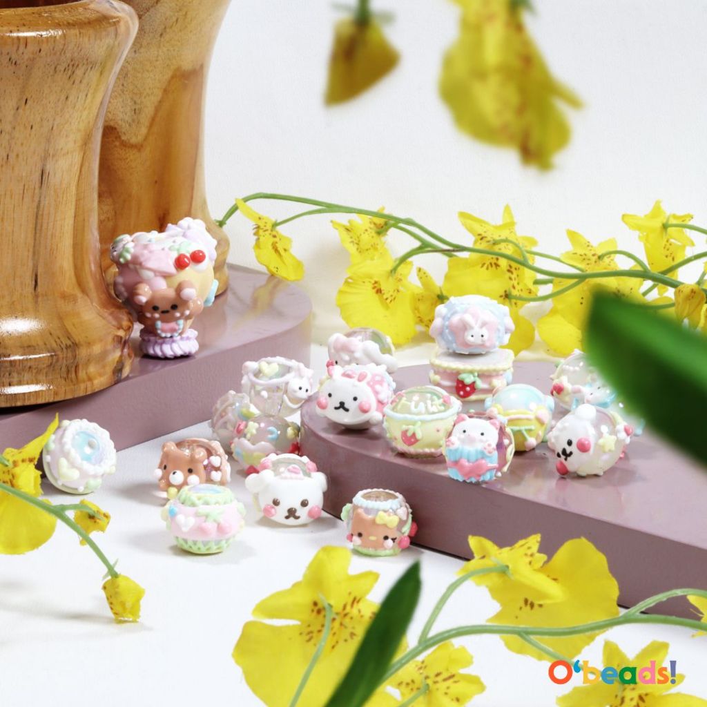 Per Pcs Manik Monte Round Pastel Beads Full Painting Cute Pastel Manik Lukis Painted Import Bahan DI