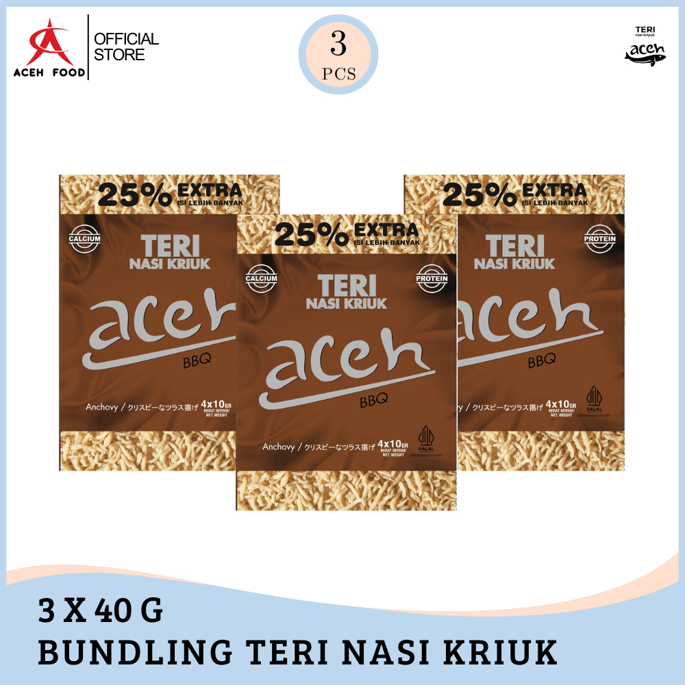 

Bundling Isi 3 Teri Aceh Nasi Kriuk Crispy BBQ Kemasan Sachet 40gr x 3pcs - Aceh Food