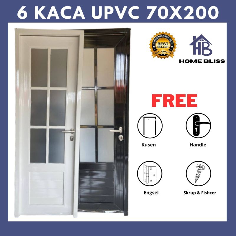 Pintu Kamar Mandi UPVC 6 kaca buram Ukuran