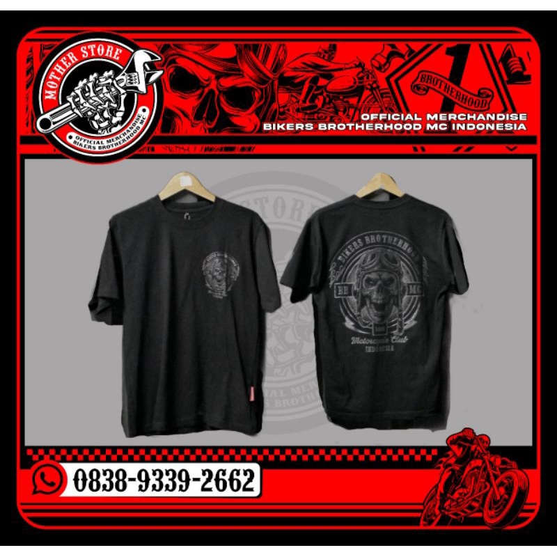 Kaos Lengan Pendek Foil Silver Tengkorak BBMC Merchandise Bikers Brotherhood MC