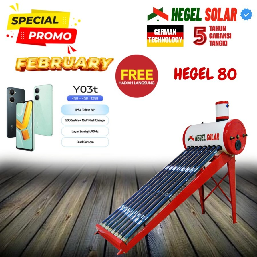 [FREE GIFT HP] Hegel Solar Water Heater - Water Heater 80 Liter (Indirect System) Galvanized