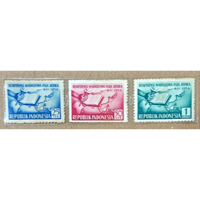 

(BA) PRANGKO INDONESIA 1956 KONPERENSI MAHASISWA ASIA AFRIKA. 3V COMPLIT SET MNH.