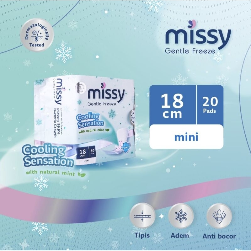 Pembalut MISSY GENTLE FREEZE MINI / Pembalut HERBAL Kesehatan Wanita Bersalin / 180mm 20 pads/ Peraw