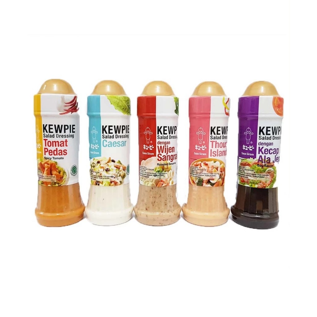 

Kewpie Wijen Sangrai Salad Dressing 200 Ml - Caesar, Thousand Island, Soy Sauce, Spicy Tomato
